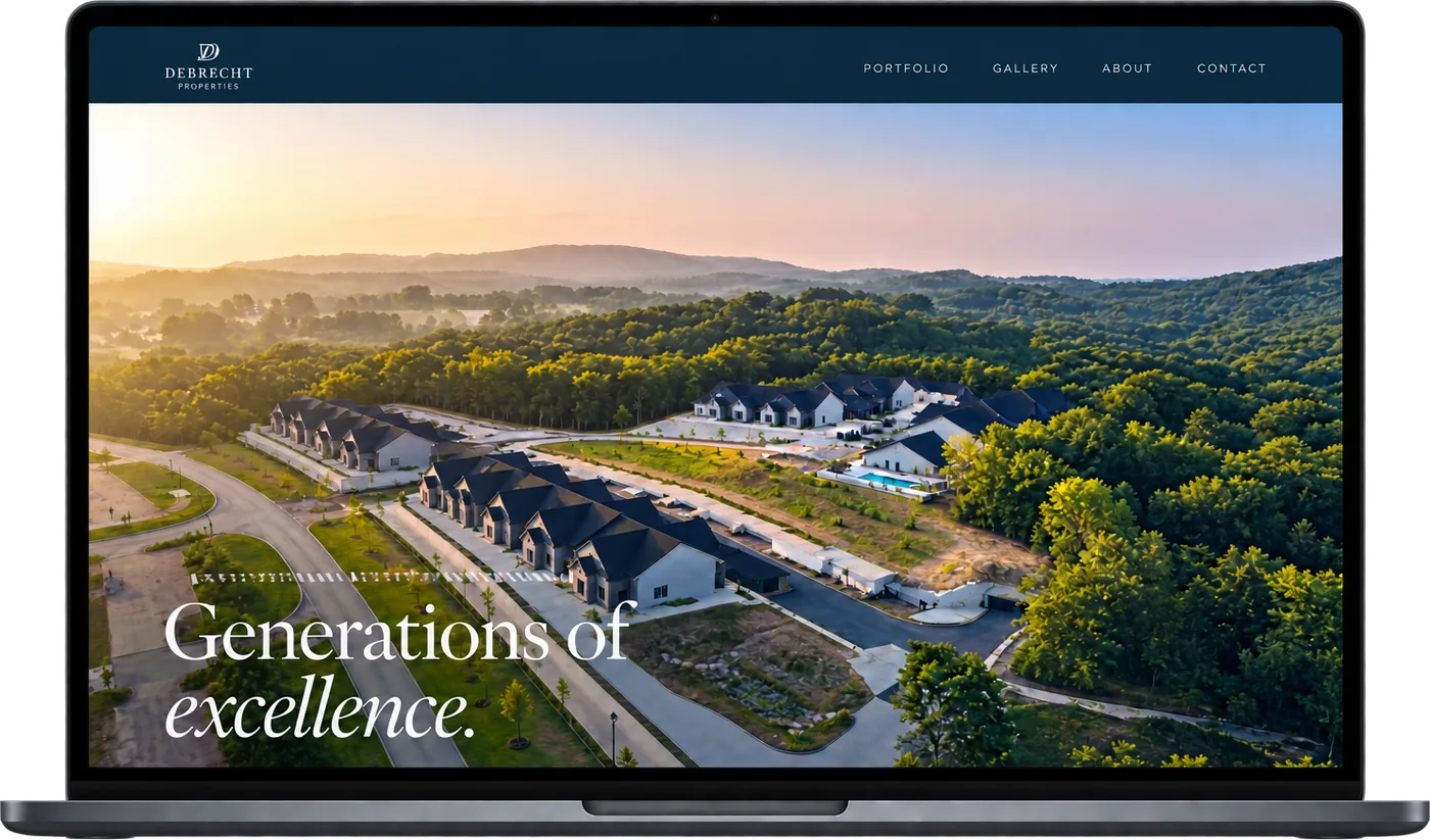 Debrecht Properties website on a laptop
